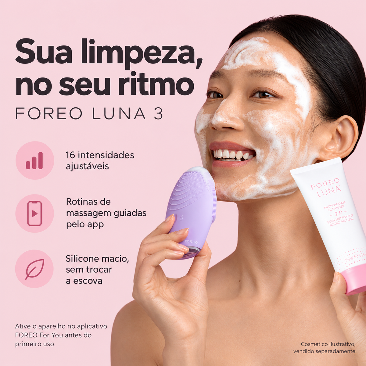 FOREO LUNA 3 Roxo - Escova de Limpeza Facial de Silicone para Pele Sensível - Foto 2