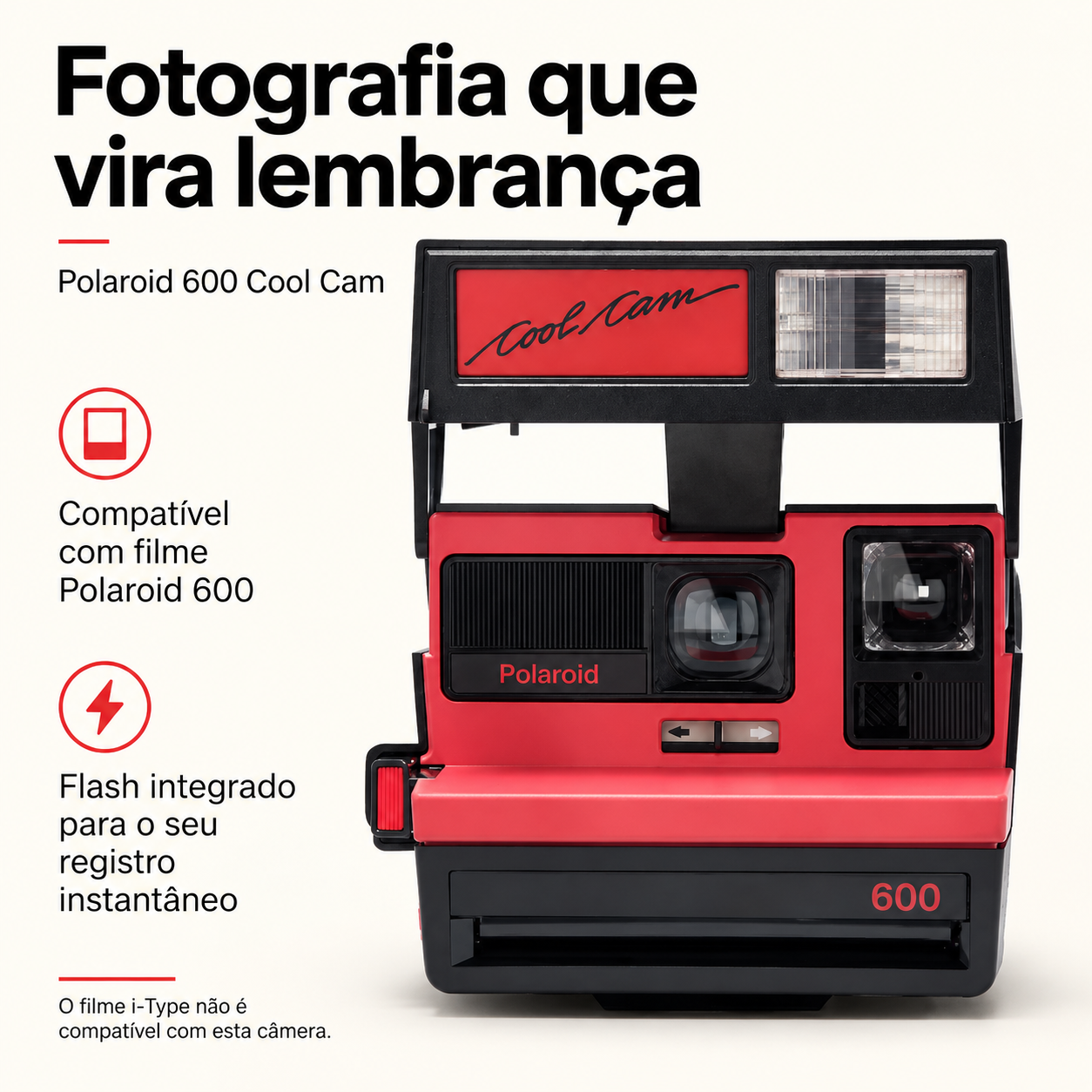 Polaroid 600 Cool Cam vermelho e preto - câmera instantânea 600 - Foto 3