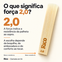 Palhetas Rico RCA1020 Clarinete Sib Bb Força 2.0 - Caixa com 10 Unidades - Foto 3