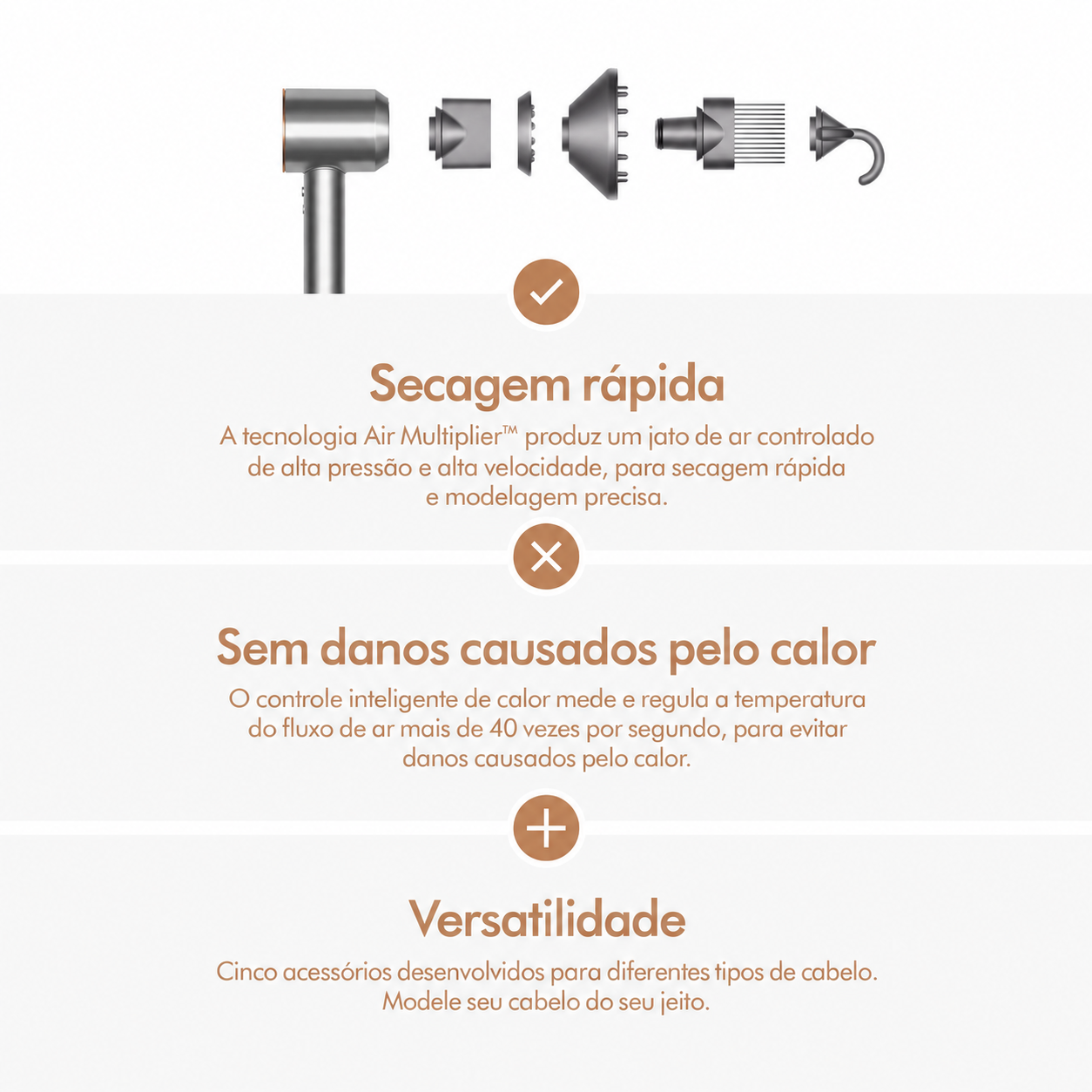 Secador Dyson Supersonic Completo Níquel/Cobre 1600W - 5 Acessórios - Imagem 9