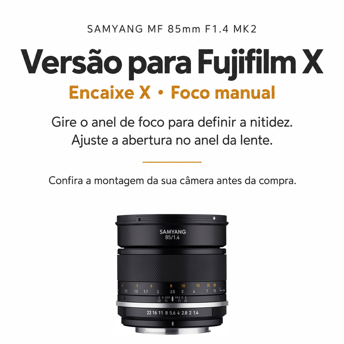 Lente Samyang MF 85mm F1.4 MK2 para Fujifilm X - Foco Manual - Foto 2