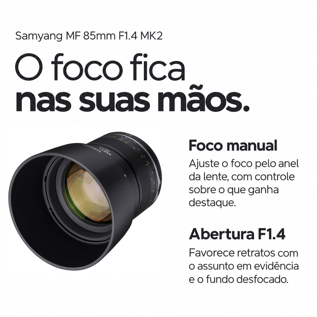 Lente Samyang MF 85mm F1.4 MK2 para Fujifilm X - Foco Manual - Foto 4