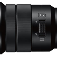 Imagem oficial/de catálogo lateral do modelo Sony E PZ 18-105mm F4 G OSS SELP18105G; não representa a unidade específica.