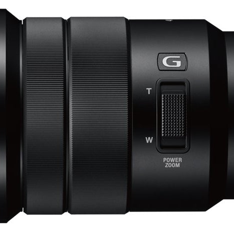 Imagem oficial/de catálogo lateral do modelo Sony E PZ 18-105mm F4 G OSS SELP18105G; não representa a unidade específica.