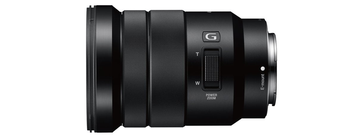 Imagem oficial/de catálogo lateral do modelo Sony E PZ 18-105mm F4 G OSS SELP18105G; não representa a unidade específica.